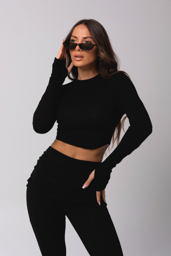 Krótki dopasowany longsleeve VALERIE - czarny