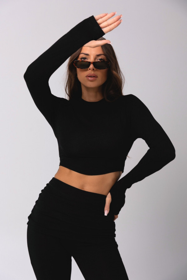 Krótki dopasowany longsleeve VALERIE - czarny 1