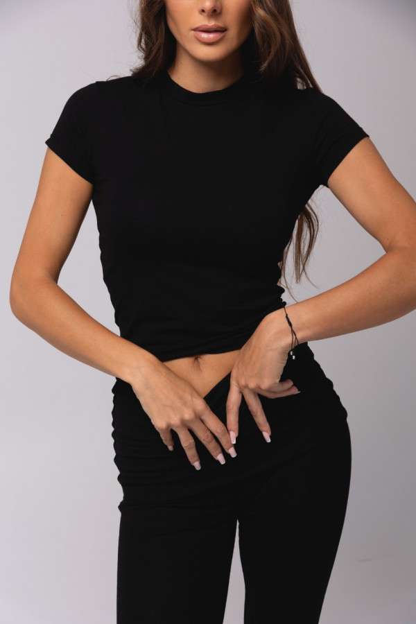 Krótki dopasowany t-shirt typu motylek - czarny 1