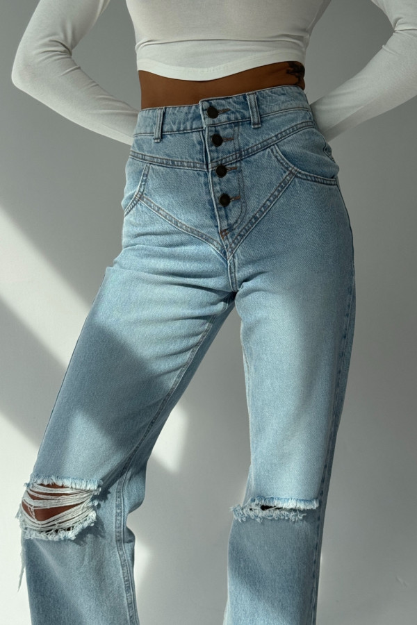 PREORDER 03/09 Spodnie jeansowe CLASSY dzwony z roztarciem damskie - denim niebieski