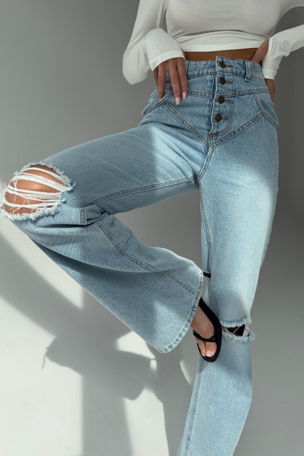 PREORDER 03/09 Spodnie jeansowe CLASSY dzwony z roztarciem damskie - denim niebieski 3