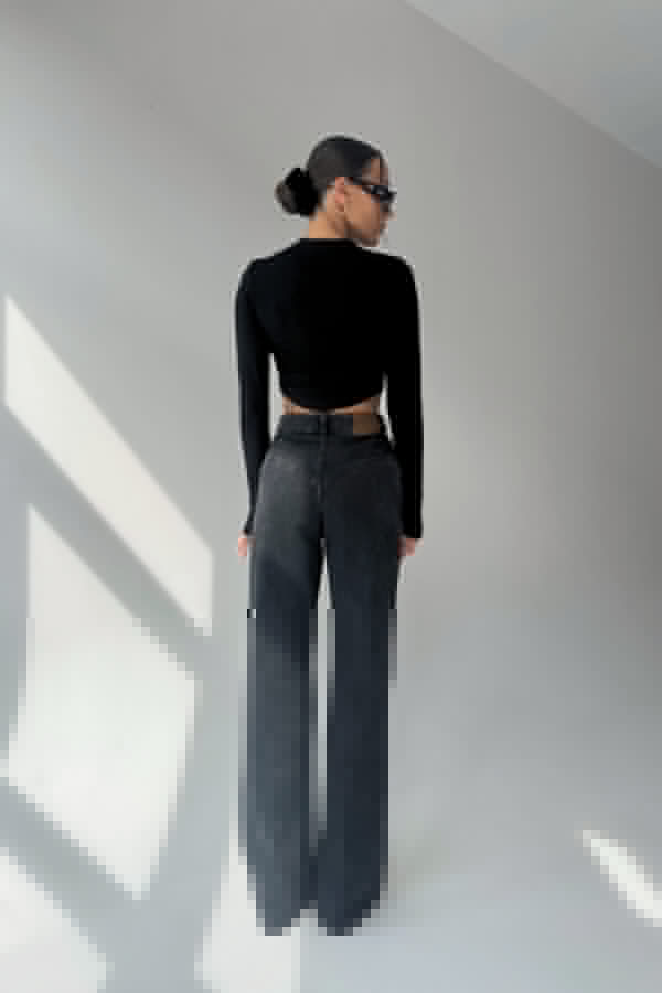 PREORDER 03/09 Spodnie jeansowe CLASSY dzwony z roztarciem damskie - denim czarny 3