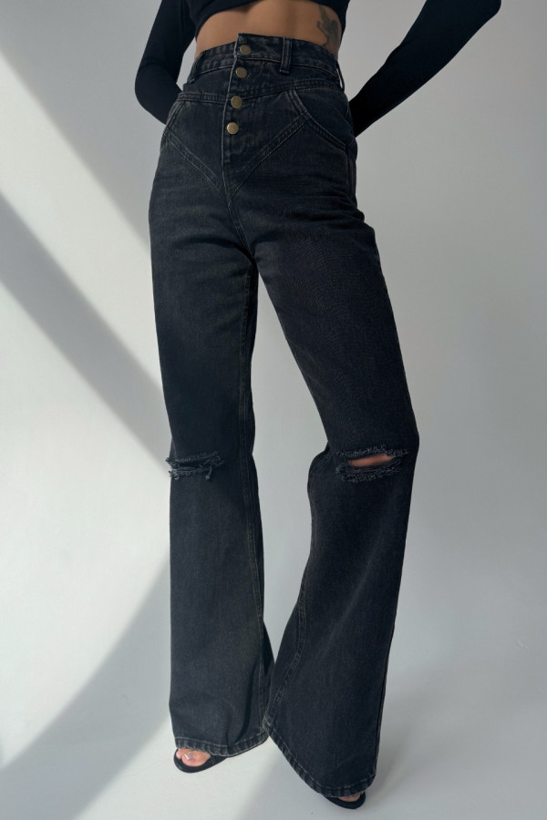 Spodnie jeansowe CLASSY dzwony z roztarciem damskie - denim czarny 5