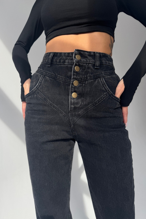 Spodnie jeansowe CLASSY dzwony z roztarciem damskie - denim czarny 3