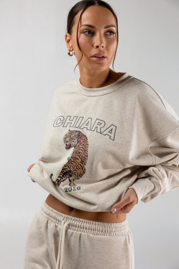 Bluza damska oversize nadruk/haft TIGER - len 4