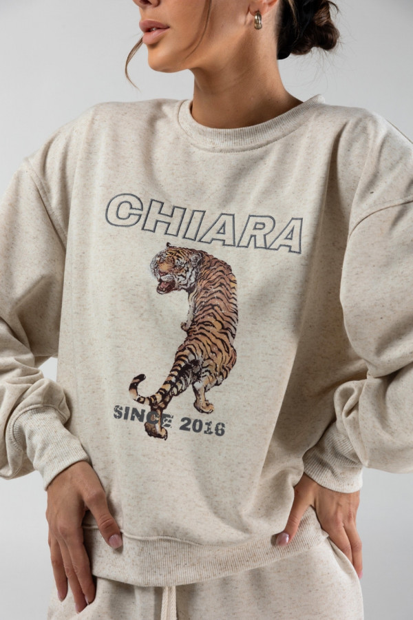 Bluza damska oversize nadruk/haft TIGER - len 1