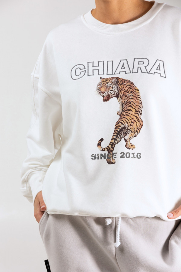 Bluza damska oversize nadruk/haft TIGER - biały 2