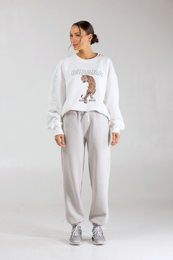 Bluza damska oversize nadruk/haft TIGER - biały 3