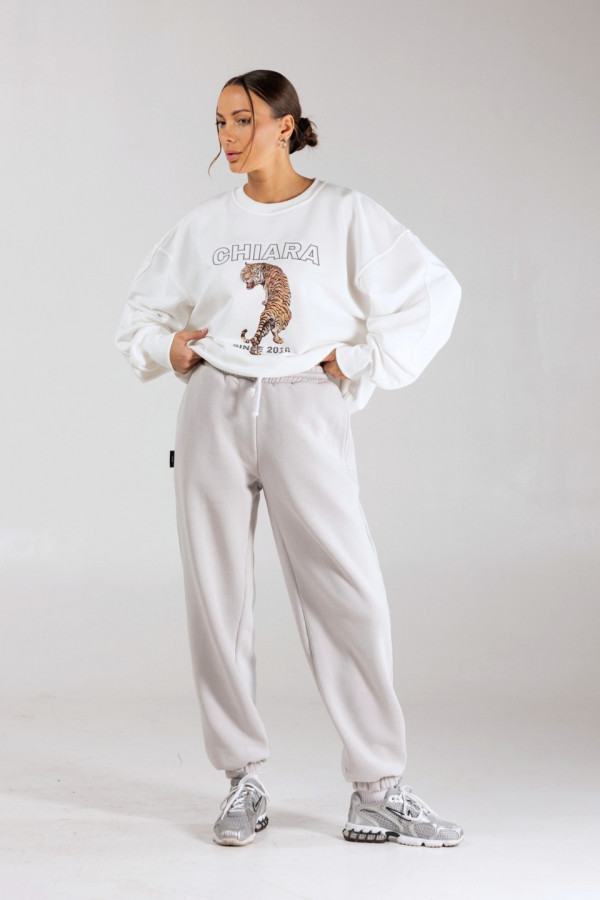Bluza damska oversize nadruk/haft TIGER - biały 4