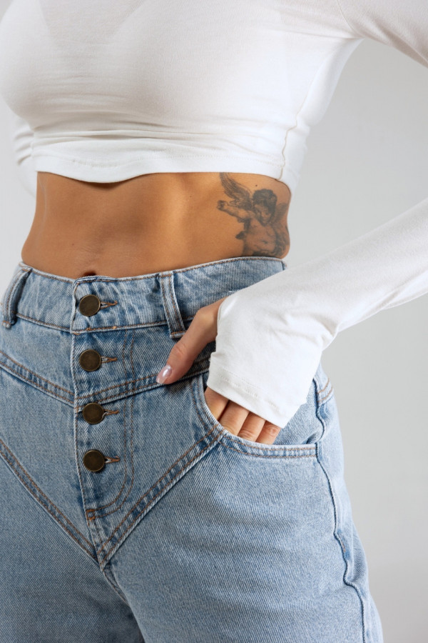 Spodnie jeansowe CLASSY dzwony damskie - denim niebieski 4
