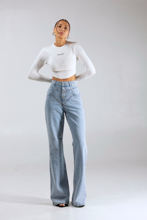 Spodnie jeansowe CLASSY dzwony damskie - denim niebieski 6