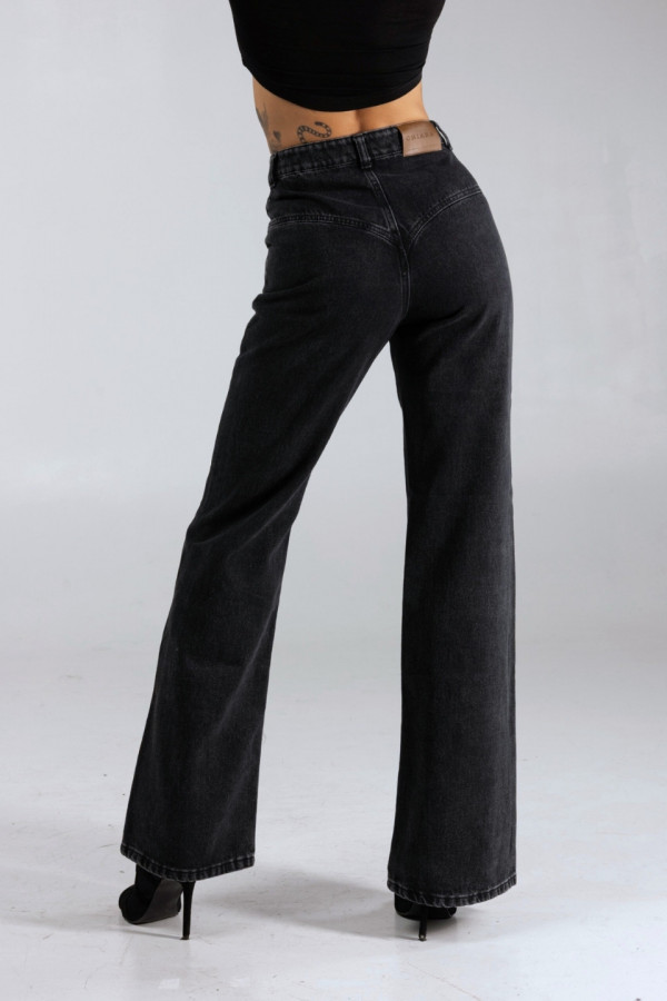 Spodnie jeansowe CLASSY dzwony damskie - denim czarny