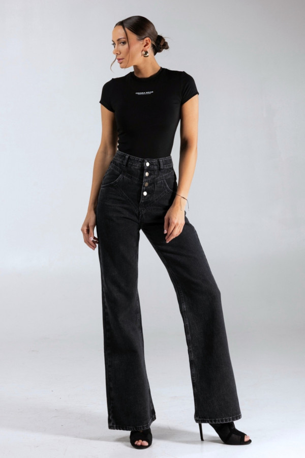 Spodnie jeansowe CLASSY dzwony damskie - denim czarny 3