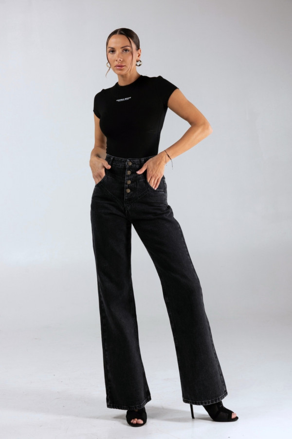 Spodnie jeansowe CLASSY dzwony damskie - denim czarny 1