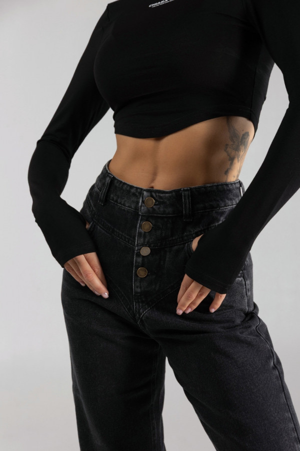 Spodnie jeansowe CLASSY dzwony damskie - denim czarny 4