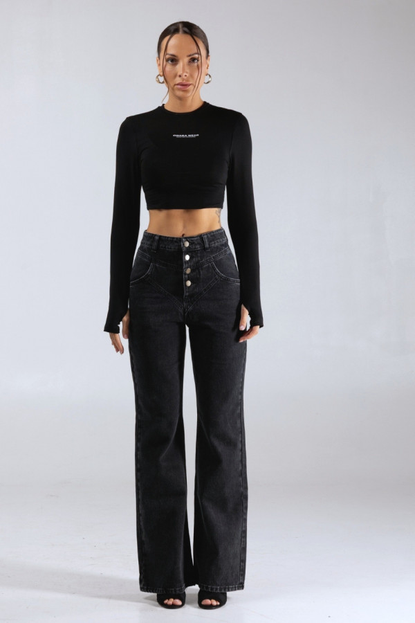Spodnie jeansowe CLASSY dzwony damskie - denim czarny 5