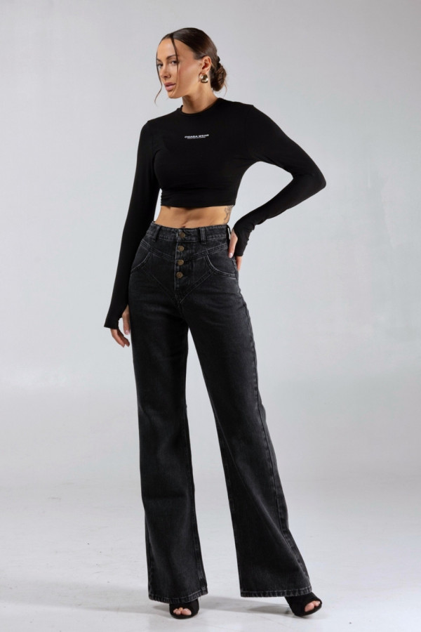 Spodnie jeansowe CLASSY dzwony damskie - denim czarny 6