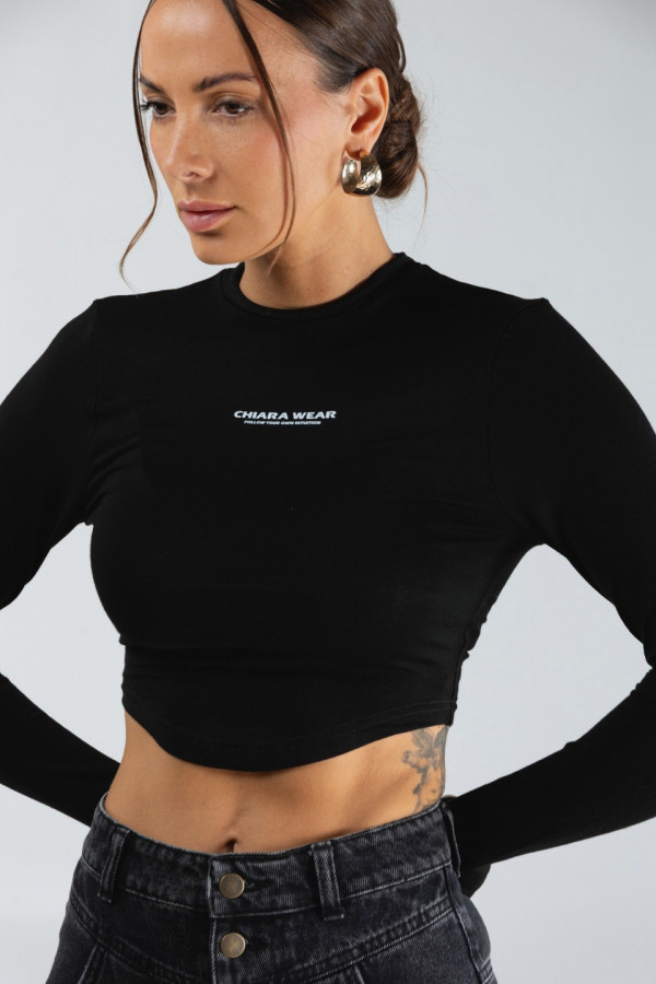 Krótki dopasowany longsleeve VALERIE nadruk CHIARA - czarny 6