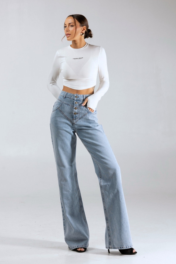 Krótki dopasowany longsleeve VALERIE nadruk CHIARA - biały 3