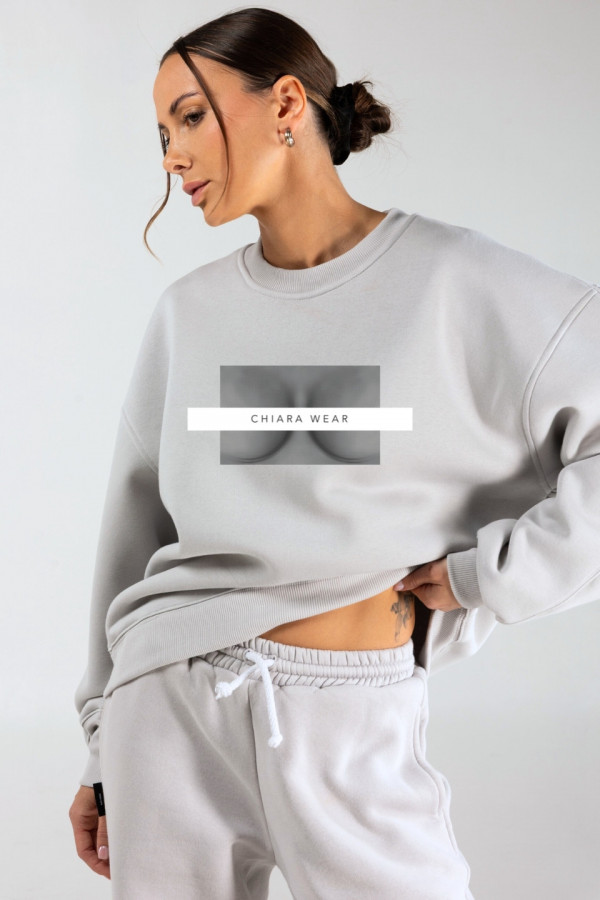 Bluza damska oversize FREE BOOBIES - gołębi (jasny szary)