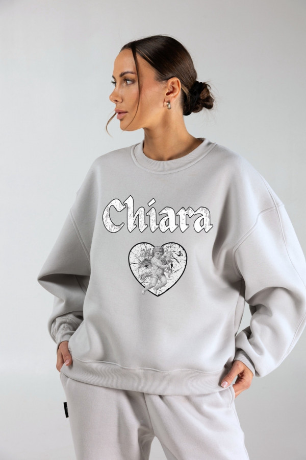 Bluza damska oversize nadruk ANGEL - gołębi (jasny szary)