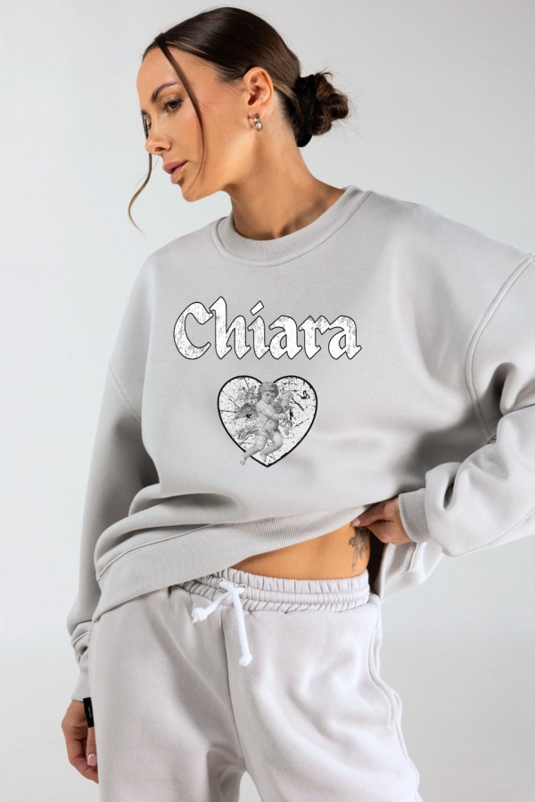 Bluza damska oversize nadruk ANGEL - gołębi (jasny szary) 1