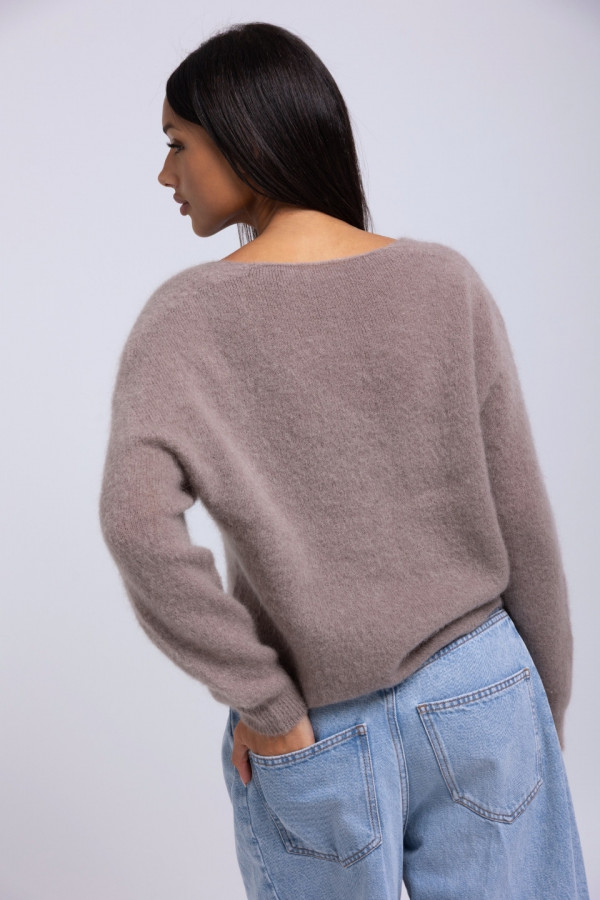 Sweter v-neck wełna moher - brązowy 6