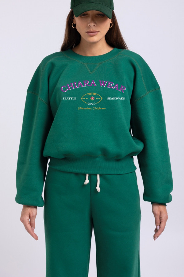 Bluza damska boxy haft CALIFORNIA - butelkowa zieleń 2