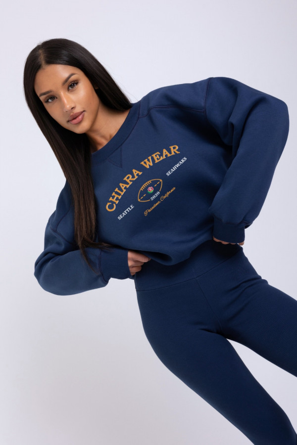 Bluza damska boxy haft CALIFORNIA - granatowy