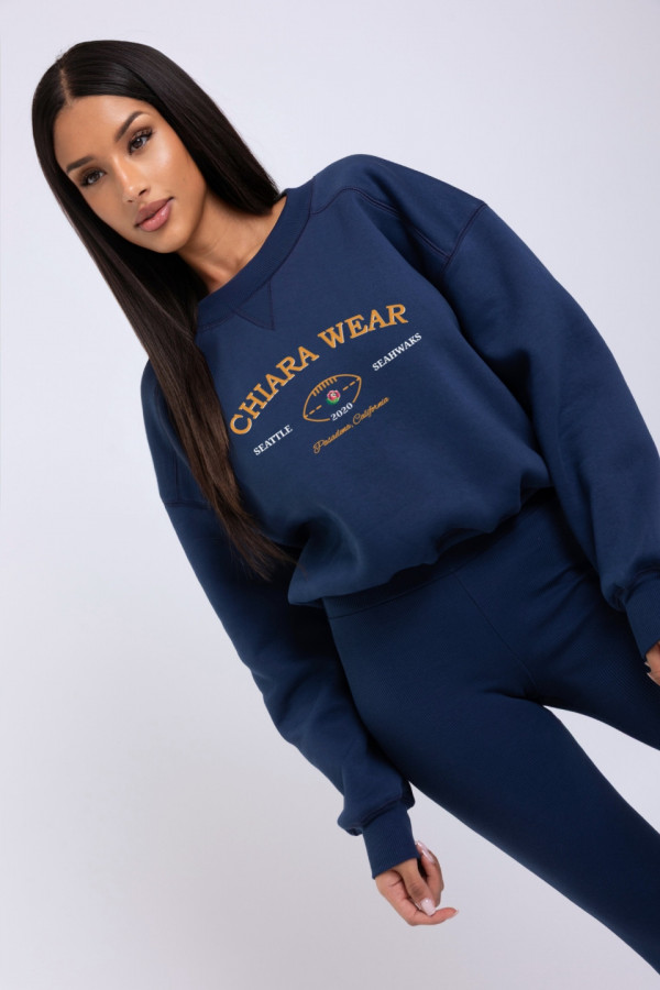 Bluza damska boxy haft CALIFORNIA - granatowy 1